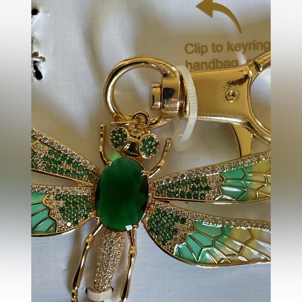PIPER K Dragonfly Gold Hand-Painted with CZ Articulated Wings Bag Charm NEW NWT - Picture 10 of 15